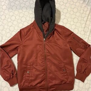 Forever 21 Burgundy Satin Lined Bomber Jacket